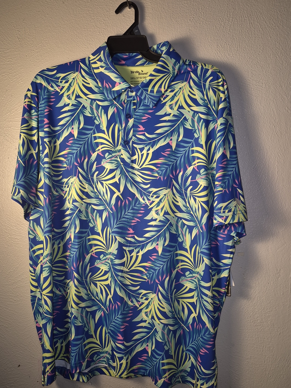 Tropical Blue Leaf Print Polo Shirt - Blue